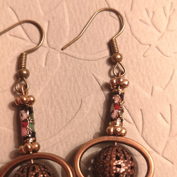 Handmade Bronze tone drop earrings - Picture 3 of 5